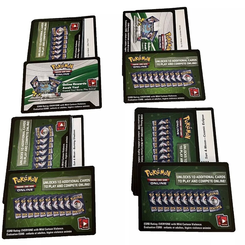 Pokémon Sun & Moon Code cards Cosmic, Prism, Burn Shad, Unbroken Bonds. 28 total